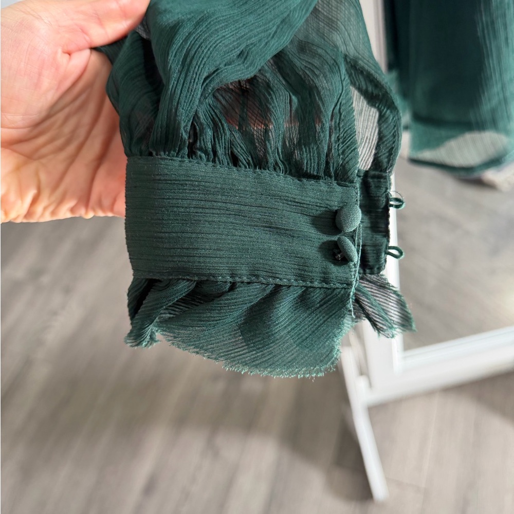 Sheer High-Neck Blouse in Forest Green - Picture 3 of 5
